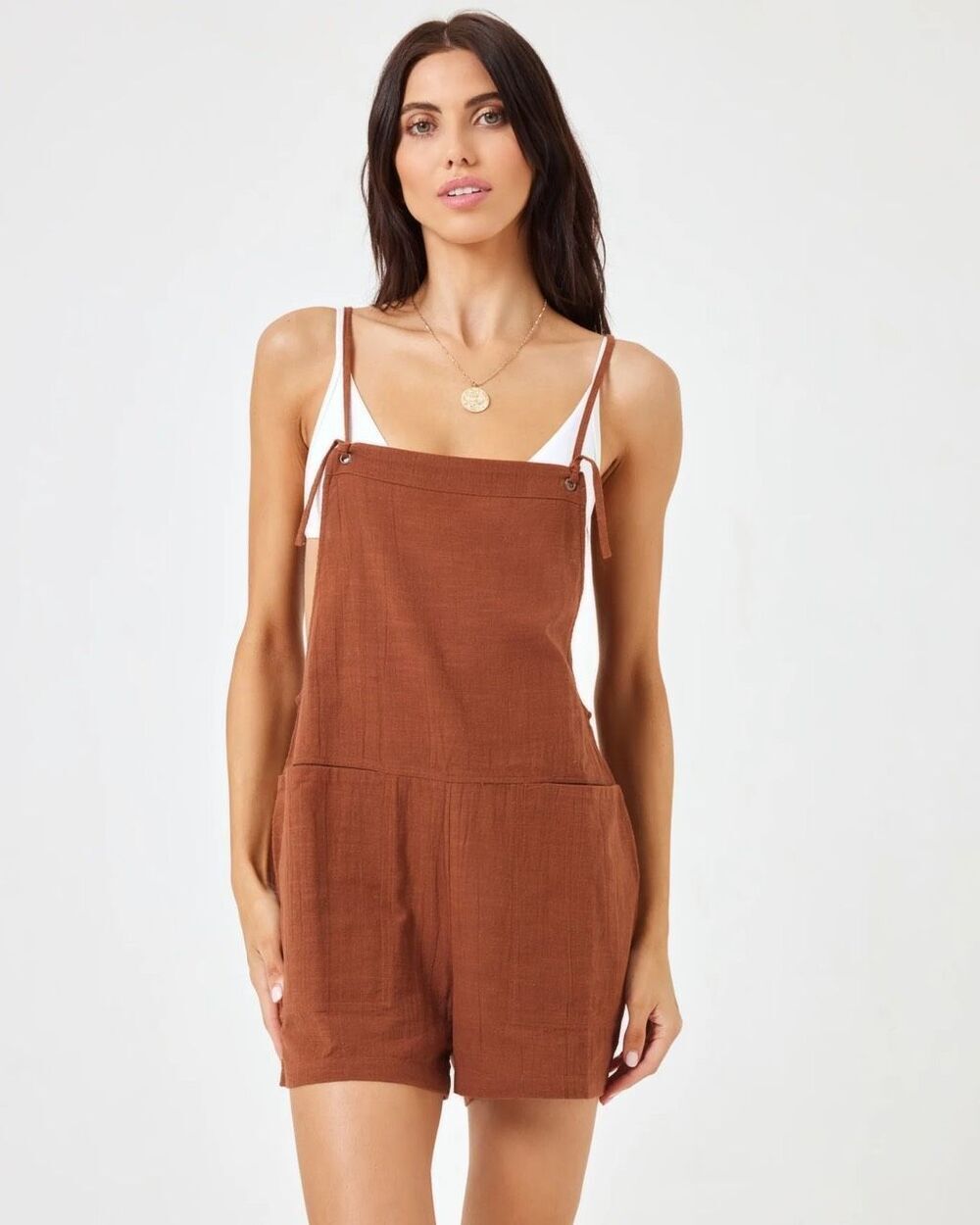L*Space Indy Romper 100% Cotton Terracotta Brown Size Large